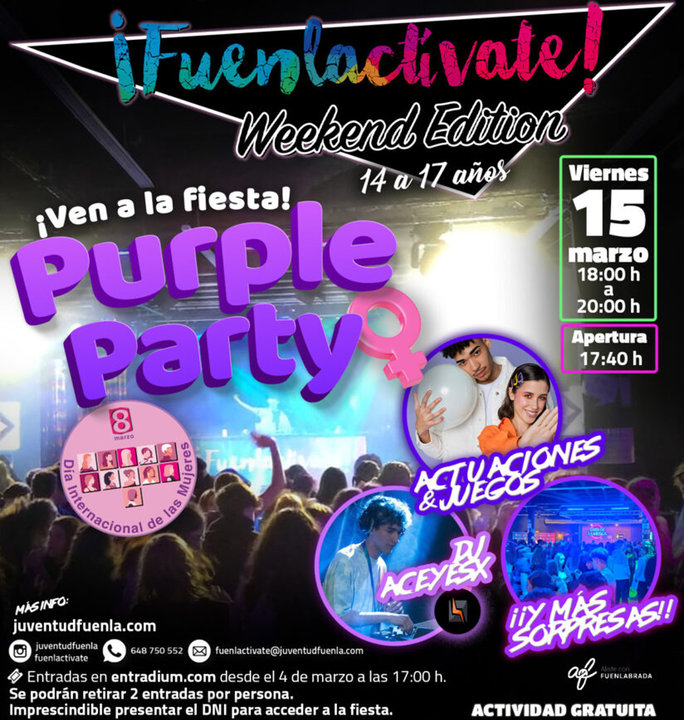 Cartel de la Fiesta Fuenlactívate ' Purple Party'