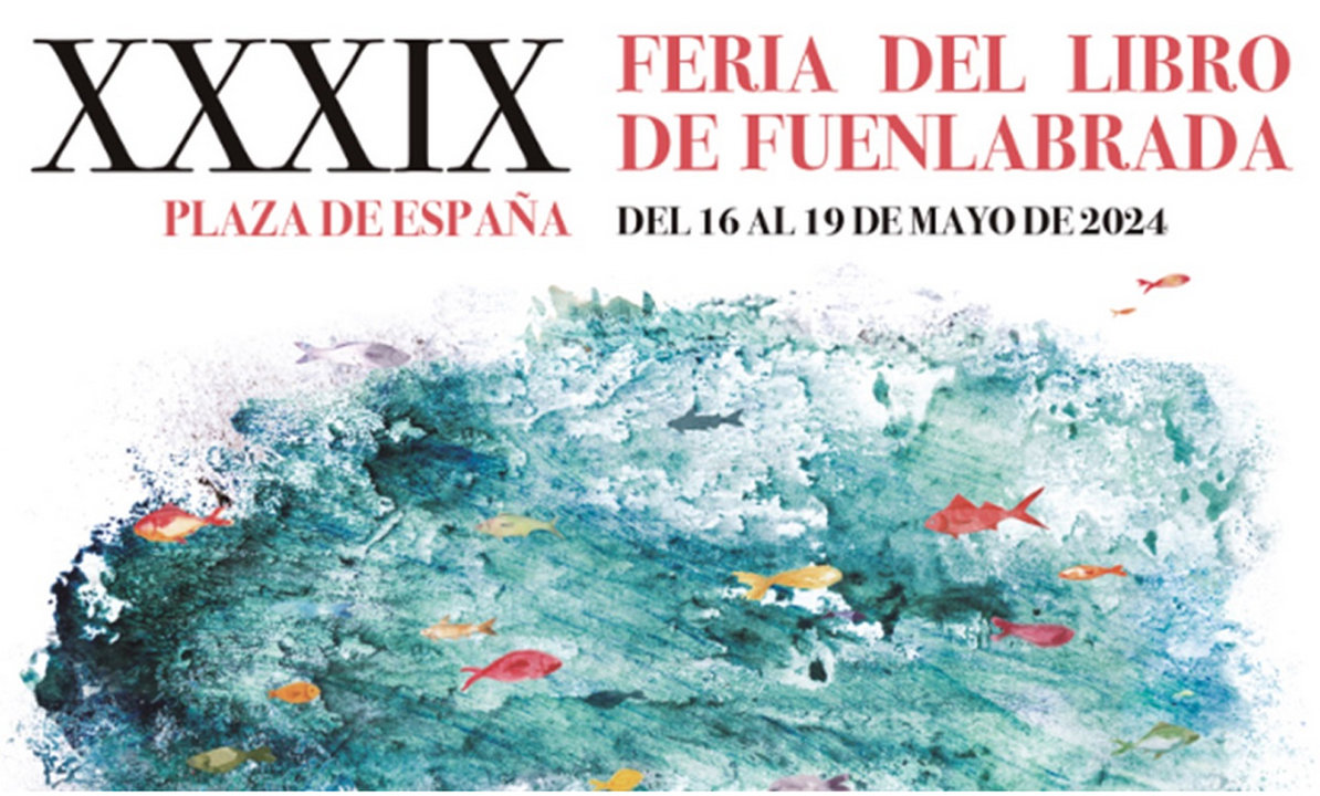Cartel de la 39ª edición de la Feria del Libro de Fuelabrada que se celebra en la Plaza de España