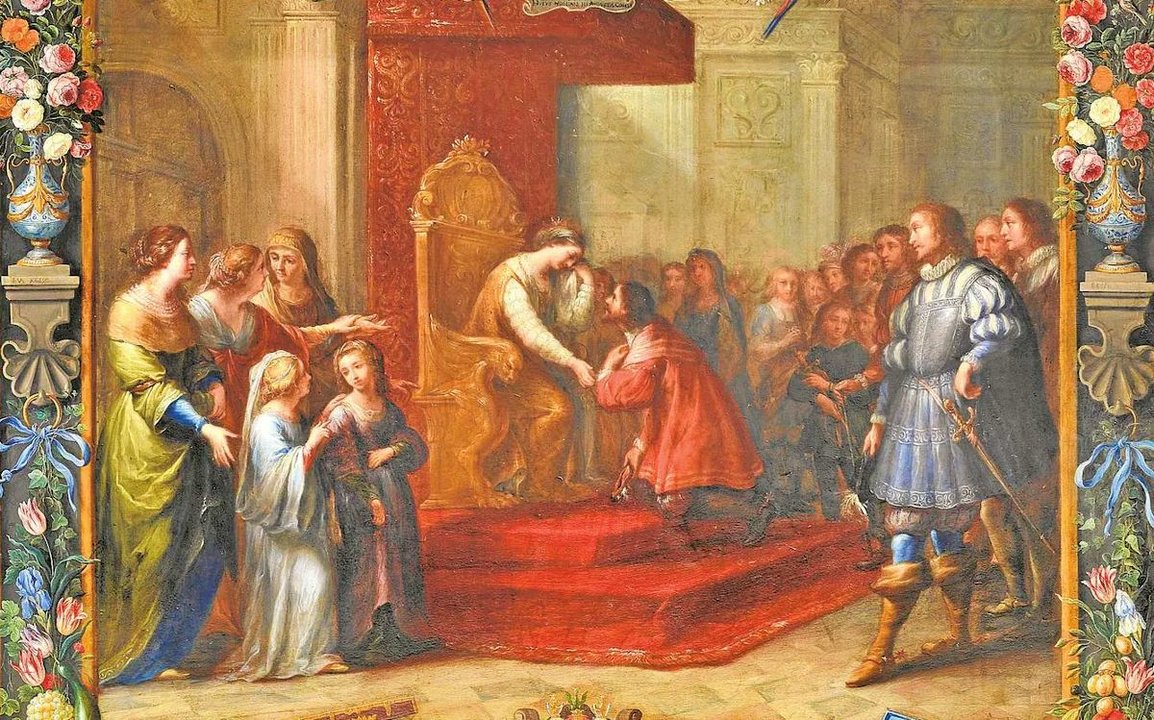 Esta pintura 'Guillermo Raymundo de Moncada visitando a la Reina de Aragón' es
un óleo sobre cobre realizado entre 1663 y 1664, declarado BIC por la CAM