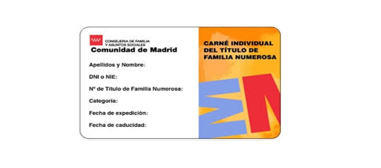 Carnet individual de Familia Numerosa de Madrid